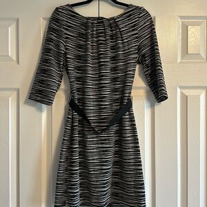 TRINA TURK Women’s Black & White Belted Zebra Stripe 3/4 Sleeve Dress Size 6